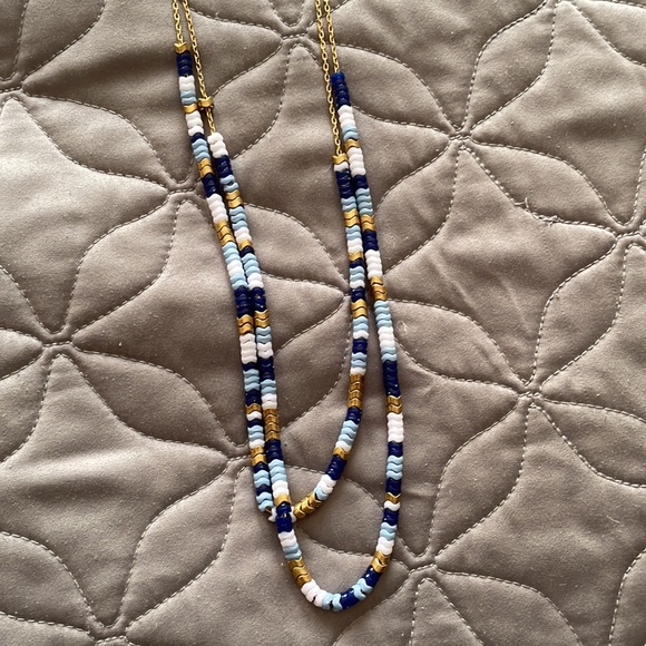 J. Crew Layered Chevron Beaded Necklace Blue - Picture 4 of 5